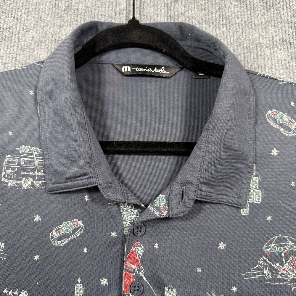 Travis Mathew Men's Polo Shirt Gray Christmas Holiday Golf Santa Print Size XXL - Picture 2 of 8